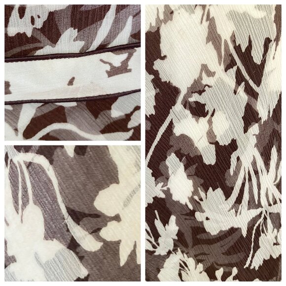 Vintage Y2K 100% Silk Ann Taylor Brown White Floral Midi Dress S/M Size 8 V Neck - Picture 14 of 14